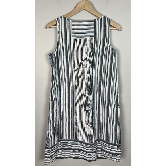 J Jill Love Linen Blue Striped Sleeveless Coastal Dress Size Small Pockets Wm’s - Picture 2 of 6